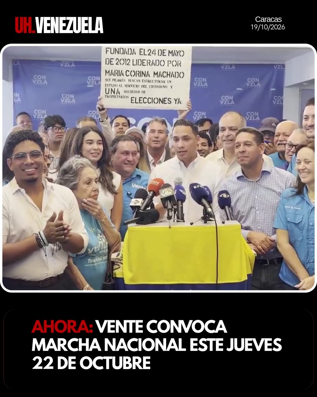 VENTE VENEZUELA CONVOCA UNA MARCHA NACIONAL ESTE JUEVES 22/10 PARA EXIGIR ELECCIONES PRESIDENCIALES EN 2027